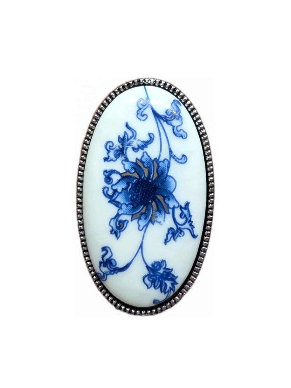 Vintage Floral Porcelain Style Brooch (White & Blue)